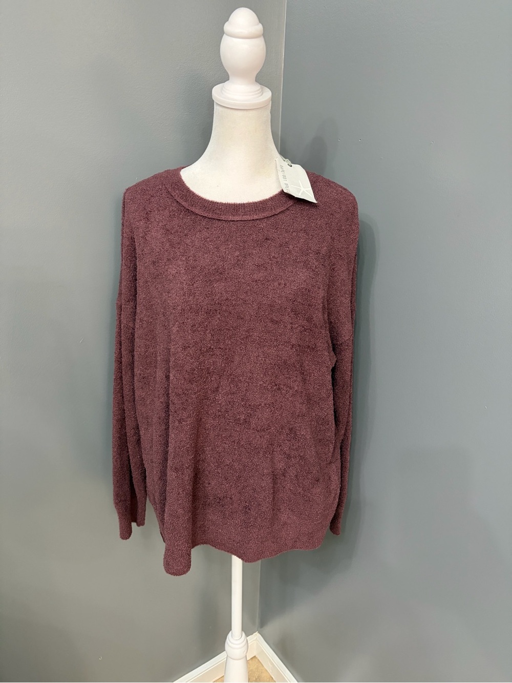 NWT BAREFOOT DREAMS CozyChic Lite Pullover Sweater Burgundy Maroon Petite L Soft